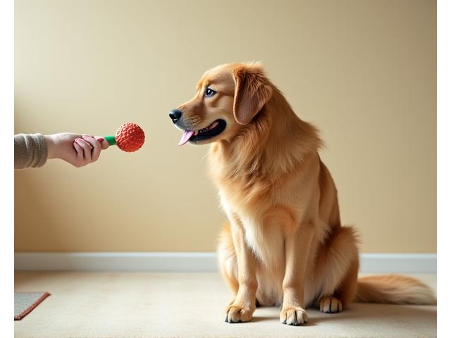 Dog performing a trick, rewarded with a training-specific toy.